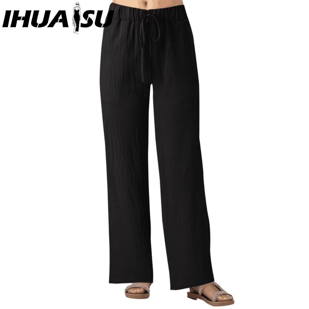 IHUASU Women's Fashion Casual Solid Color Print Pants & Capris
