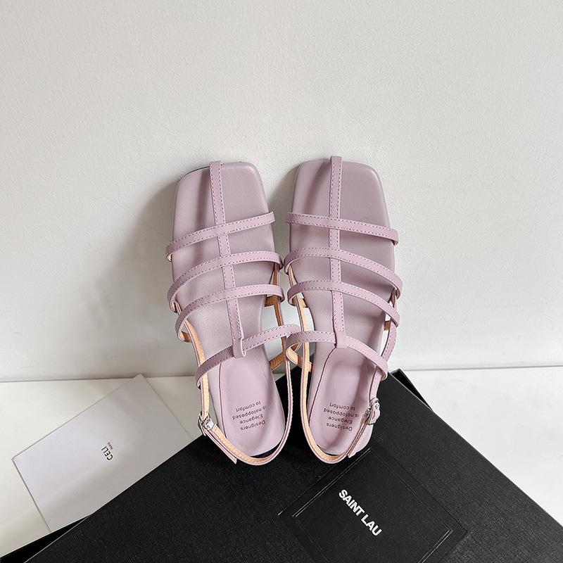 

2025 new leather cross-woven Roman style square head square heel temperament fashion outer wear open-toed sandals women s summer 39 светло-фиолетовый