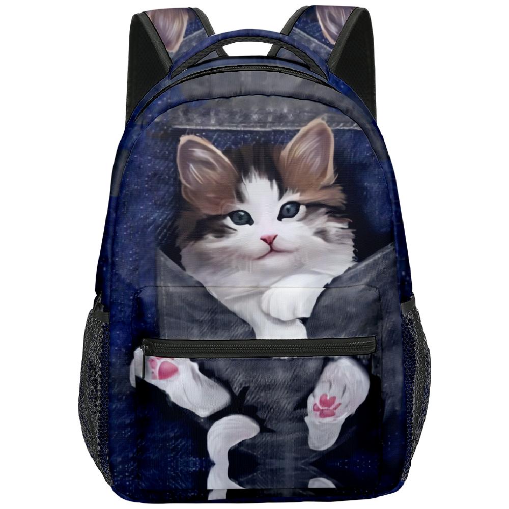 Cartoon Novelty Kpop Youthful School Bags Unisex Cat Pattern Travel Bags 3D Print Oxford Waterproof Notebook Shoulder Backpacks