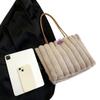 Large Capacity Plush Tote Bag: Solid Color Striped Shoulder Handbag, Versatile Autumn/Winter Commute Backpack