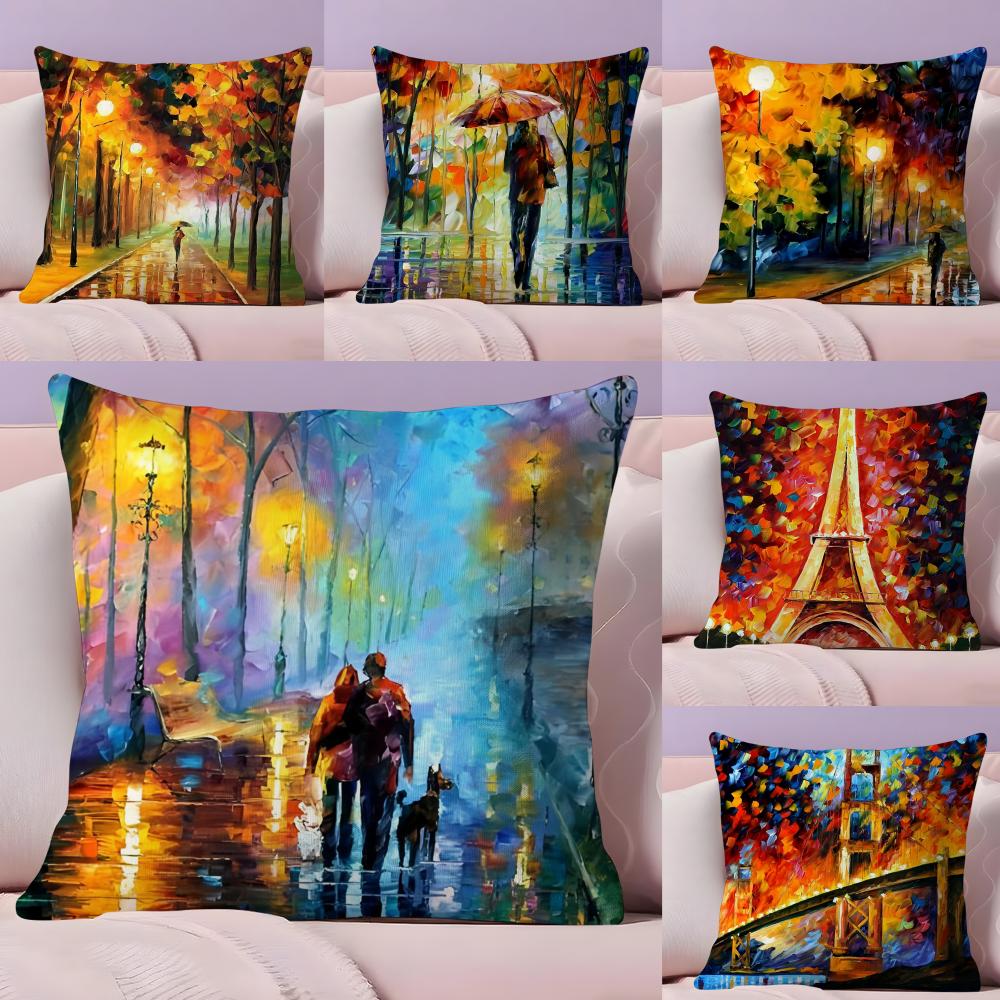 Leonid Afremov Oil Painting Pillow Case Silky Short Plush With Invisible Zipper Dustproof Sofa Cushion Cover For Home Decor