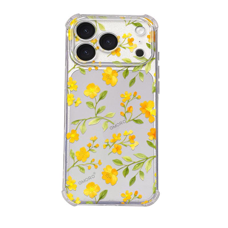 Creative Isn't the Yellow Flower Apple 14Pro Mobile Phone Case Four Corners Anti-drop Transparent iPhone17 Ultra-thin Protective Case