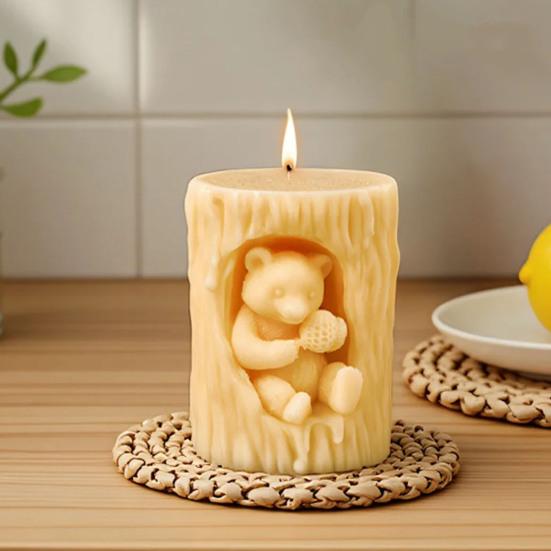 Bear Cylinder Candle Mold Cute Bear Animal Pillar Candle Silicone Mold for Soap Candle Making Resin Casting Aromatherapy Candles Wax Polymer Clay Home