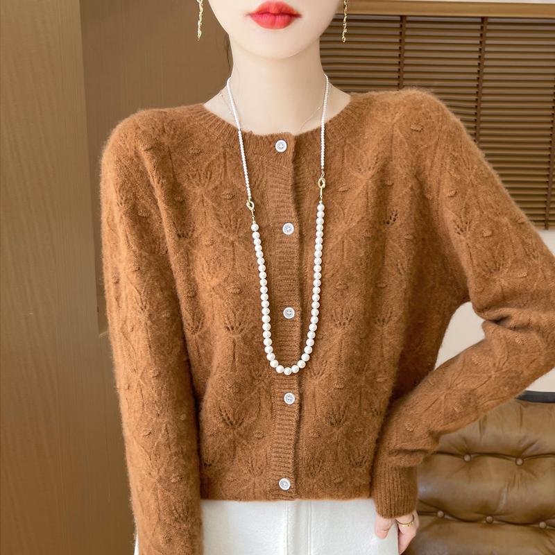 Spring Autumn Women's Basis Sweater Hollow Cardigan Knitwear Female O-Neck Soft Casual Top