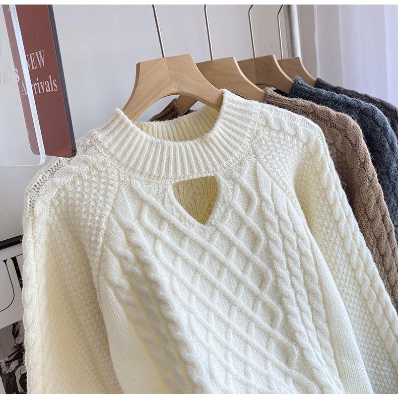 Hängender Hals gebratener Teig Twist Pullover Frauen 2022 Herbst und Winter lose weiche wachsartige Retro-Design Strickwaren Pullover Pullover Top