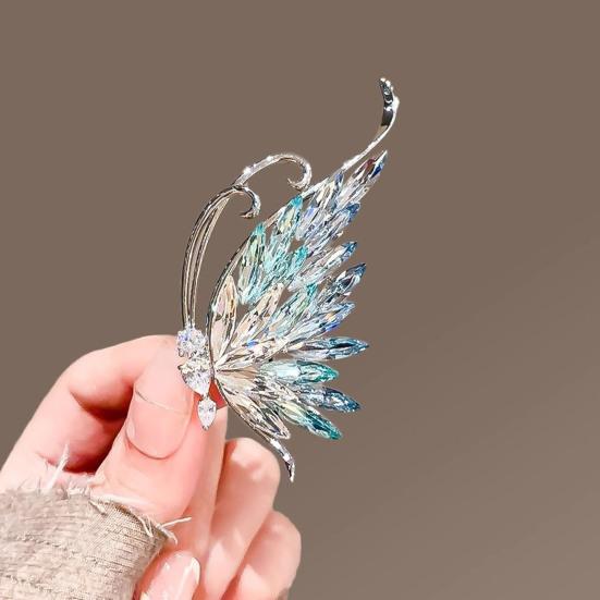 Rhinestone Butterfly Brooch Butterfly Wing Lapel Pin Sweater Cardigan Coat Business Suit Decoration Women Clothing Accessories