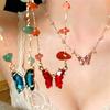 Ethnic Dopamine Irregular Beaded Butterfly Necklace Women Exquisite Crystal Fashion Pendant Jewelry Gift