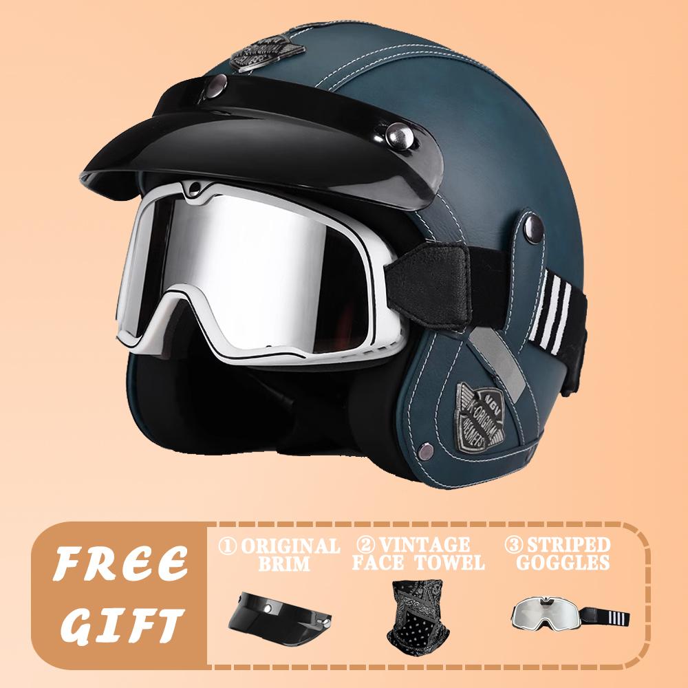 VGV Motorcycle Helmet DOT Certification Motorcycle Lightweight Four Seasons Street Helmet Three Quarters Vintage Half Helmet