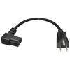 Spare Power Cord for Compatible Consumer Electronics, with a 3-Prong Male End and Left-Angle Three-Slot Female End for Near-Wall Cable Routing