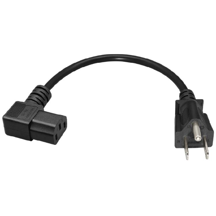 Spare Power Cord for Compatible Consumer Electronics, with a 3-Prong Male End and Left-Angle Three-Slot Female End for Near-Wall Cable Routing