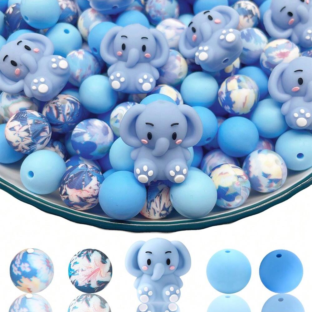 30PCS Silicone Bead Set - Cute Dinosaur, Plant & Flower Designs for DIY Jewelry, Keychains, Bracelets & Craft Pens