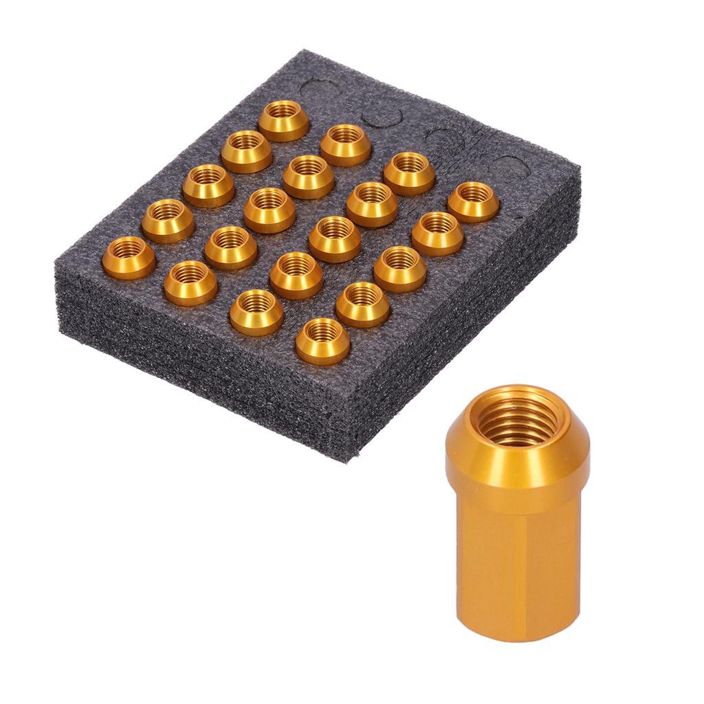 20pcs Wheel Lug Nuts M12x1.5 Thread 1.3in Height 7075 T6 Aluminum Locking Lug NutsGold