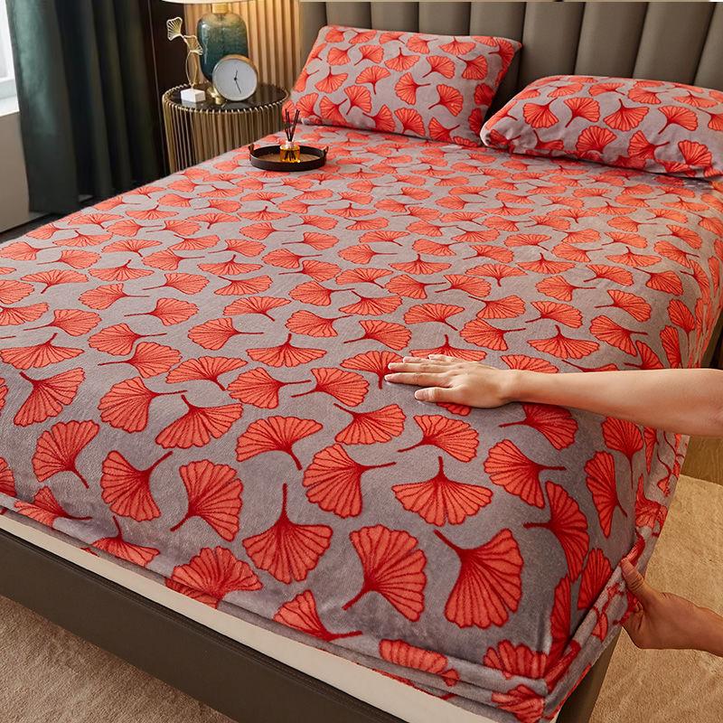 WOSTAR Warm soft milk velvet fitted sheet elastic mattress protector cover winter bed linens 180x200 couple double bed king size