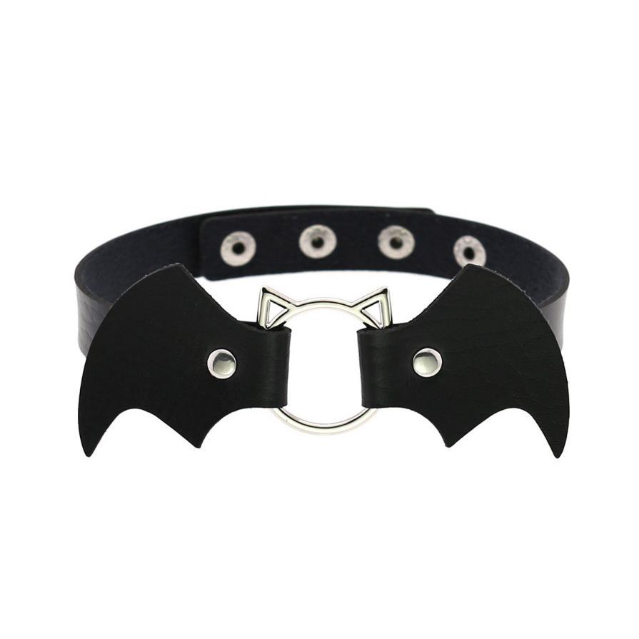 Donna Nero Pipistrello Punk Choker Collare Collana Sexy Pelle PU Serratura a Cuore Chiave Borchia Gotico Cosplay Accessori Gioielli da Festa Nuovo