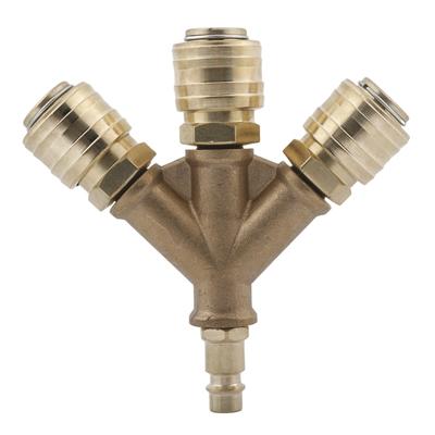 Upgraded Compressed Air Distributor 3-Way with Couplings 1/4Inch Air Hose Quick Coupling Distributor Brass Compresser