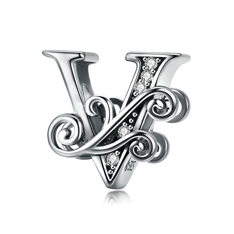 bamoer Funny 925 Silver DIY Letter Alphabet Metal Beads fit for Silver 925 Bracelet Heart Pattern Charms DIY