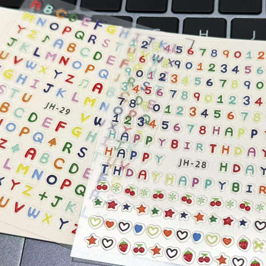 5D Embossed Nail Stickers: English Letters & Arabic Numerals for DIY Nails & Notebooks