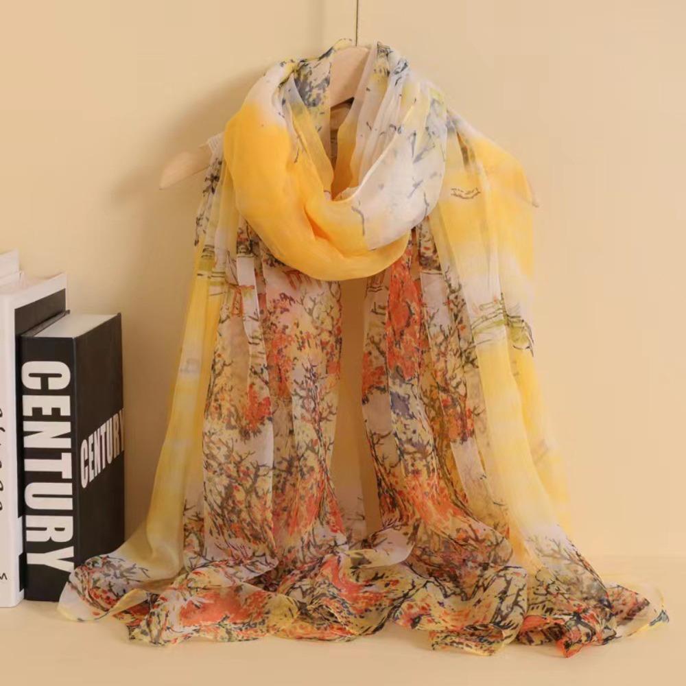 Spring and Autumn Shawl Women's Sunscreen Scarf White with Long Soft Gauze Summer Seaside Large Beach Scarf Travel Silk Scarf