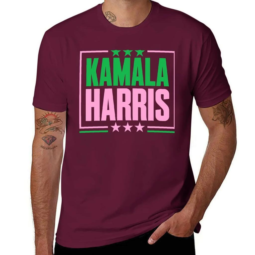 Kamala Harris 2024 Pink Green Im With Her T-Shirt Hippie Clothes Rapper Graphic Tees Men's Cotton T-shirt