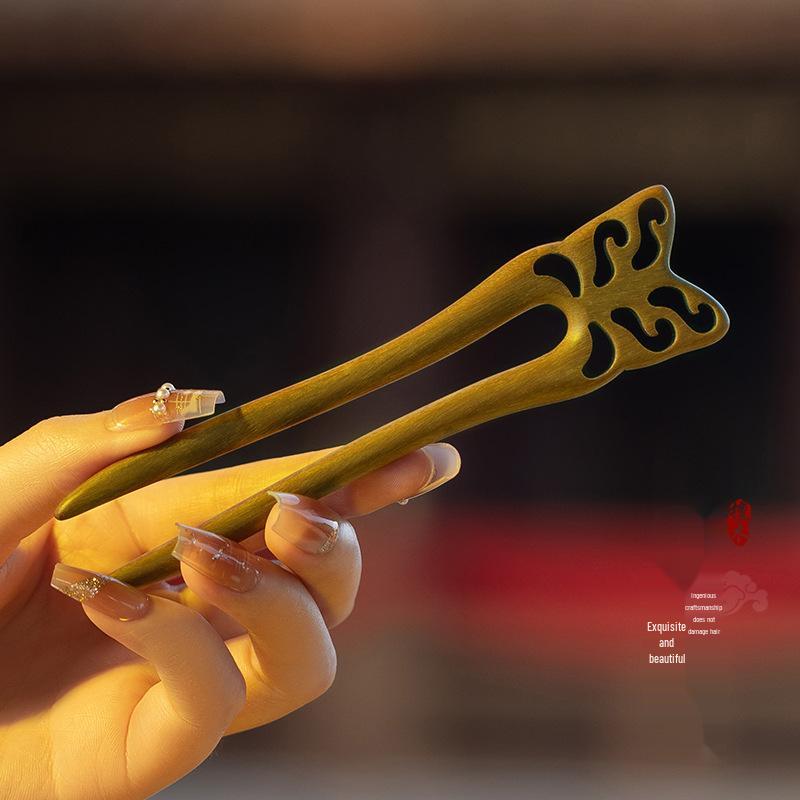 High-End Natural Ebony Wood Hairpin - Extended Chinese Ancient Style Black Hair Bun Accessory