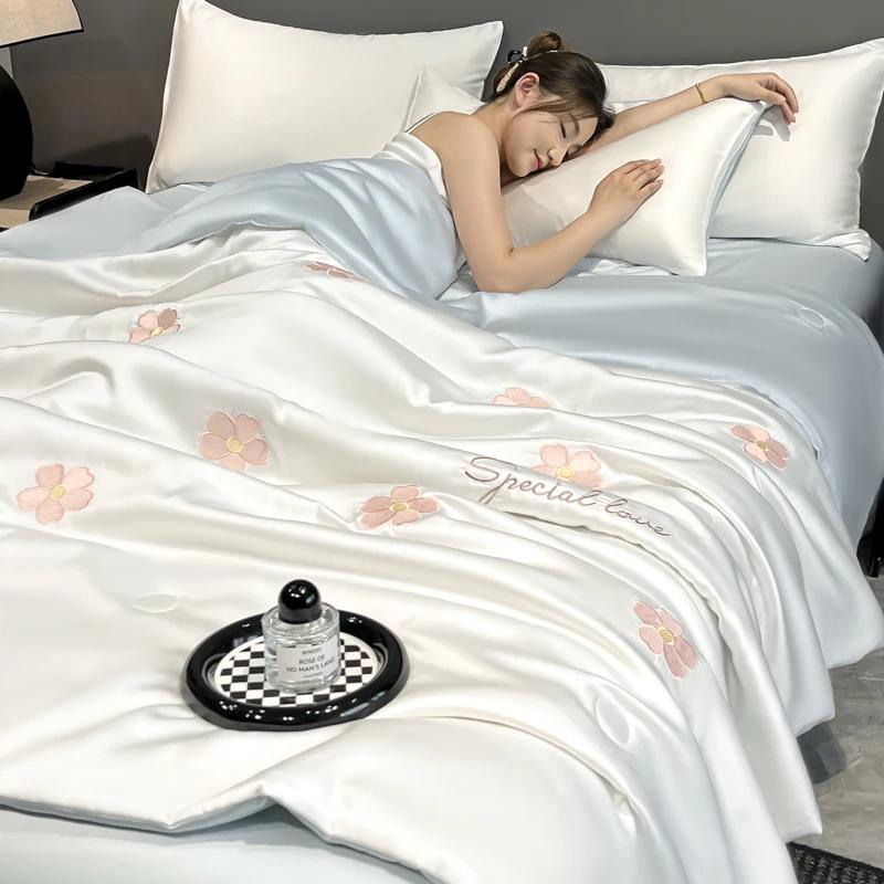 Kühle Sommerdecke - Gewaschene Eis seide, Atmungsaktiv & Schnelltrocknend, Hautfreundlich (Mehrere bunte Muster)