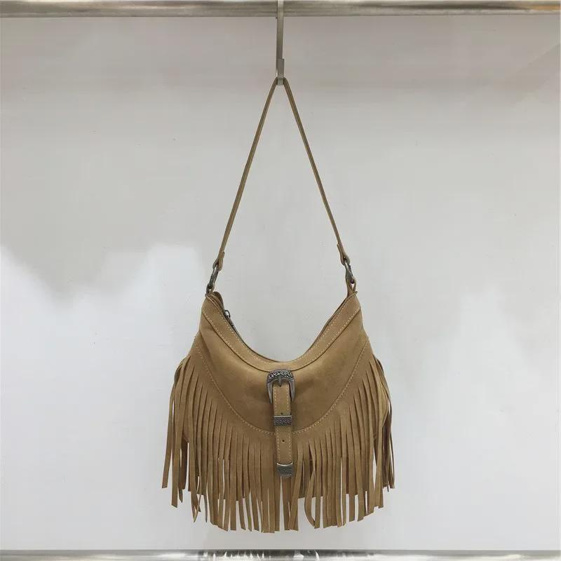 2024 Autumn/Winter Retro Suede Tassel Shoulder Handbag