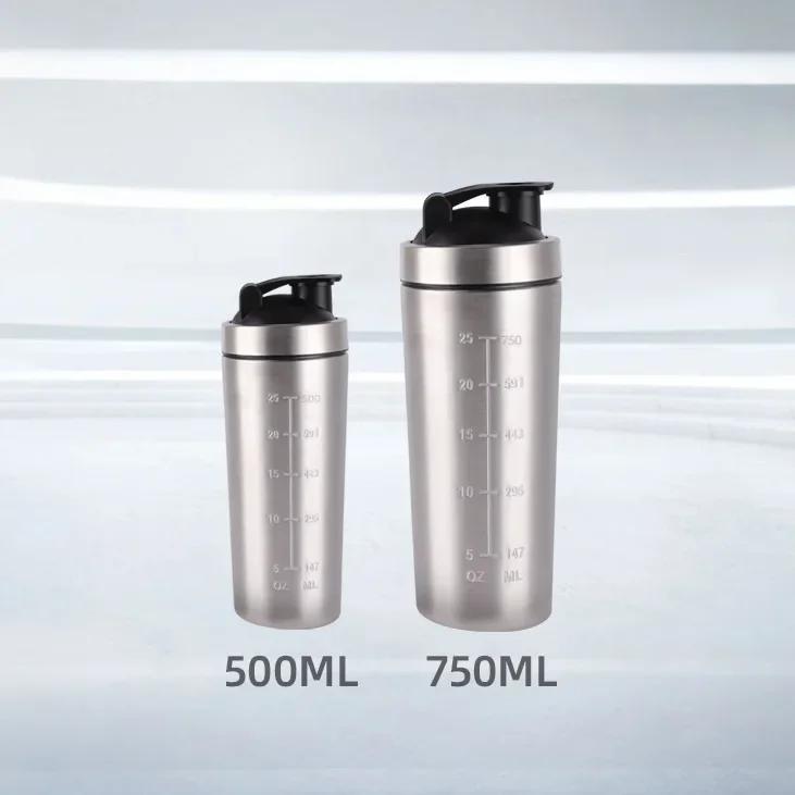 

500/750ml Stainless Steel Protein Powder Shaker Bottle Leak Proof Water Bottle for Gym Fitness Sport Whey Shakes Cup 500ML