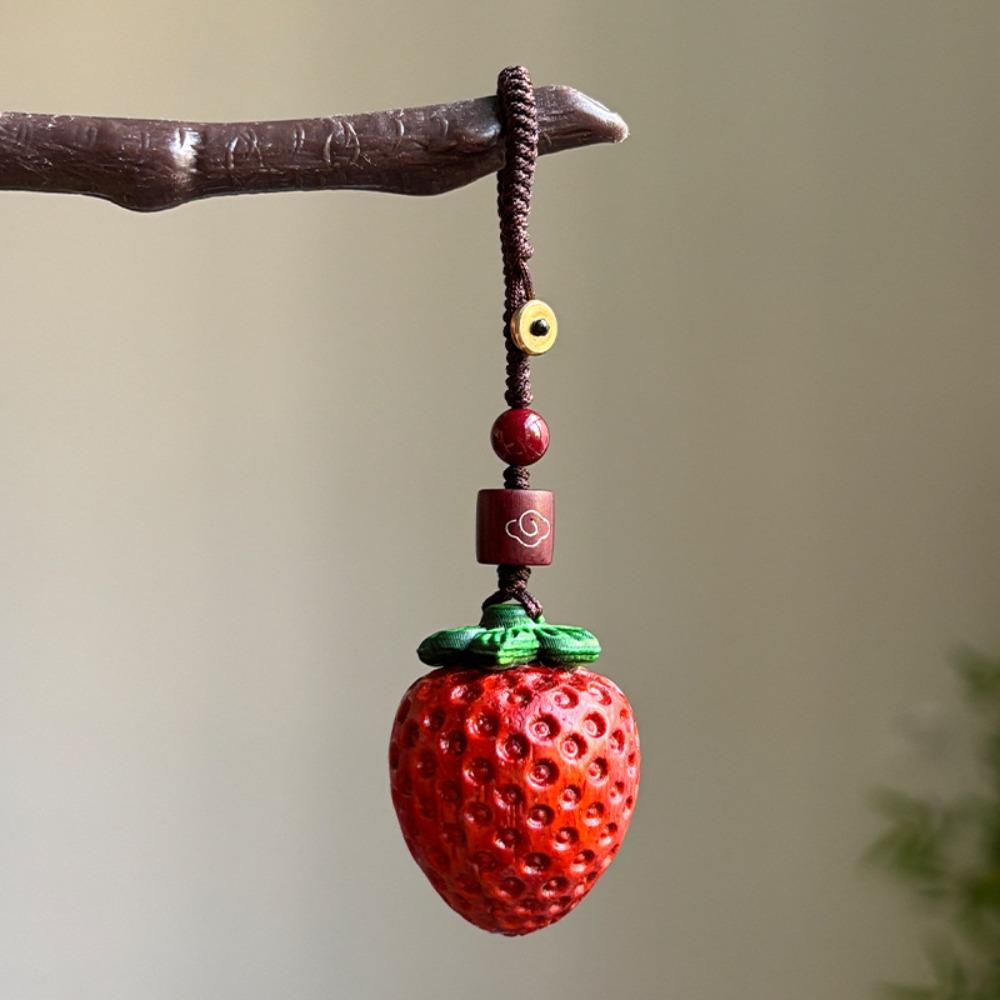 Strawberry Wooden Pendant Phone Chain Mangosteen Car Keyring Cute Sandalwood Keychain  Men