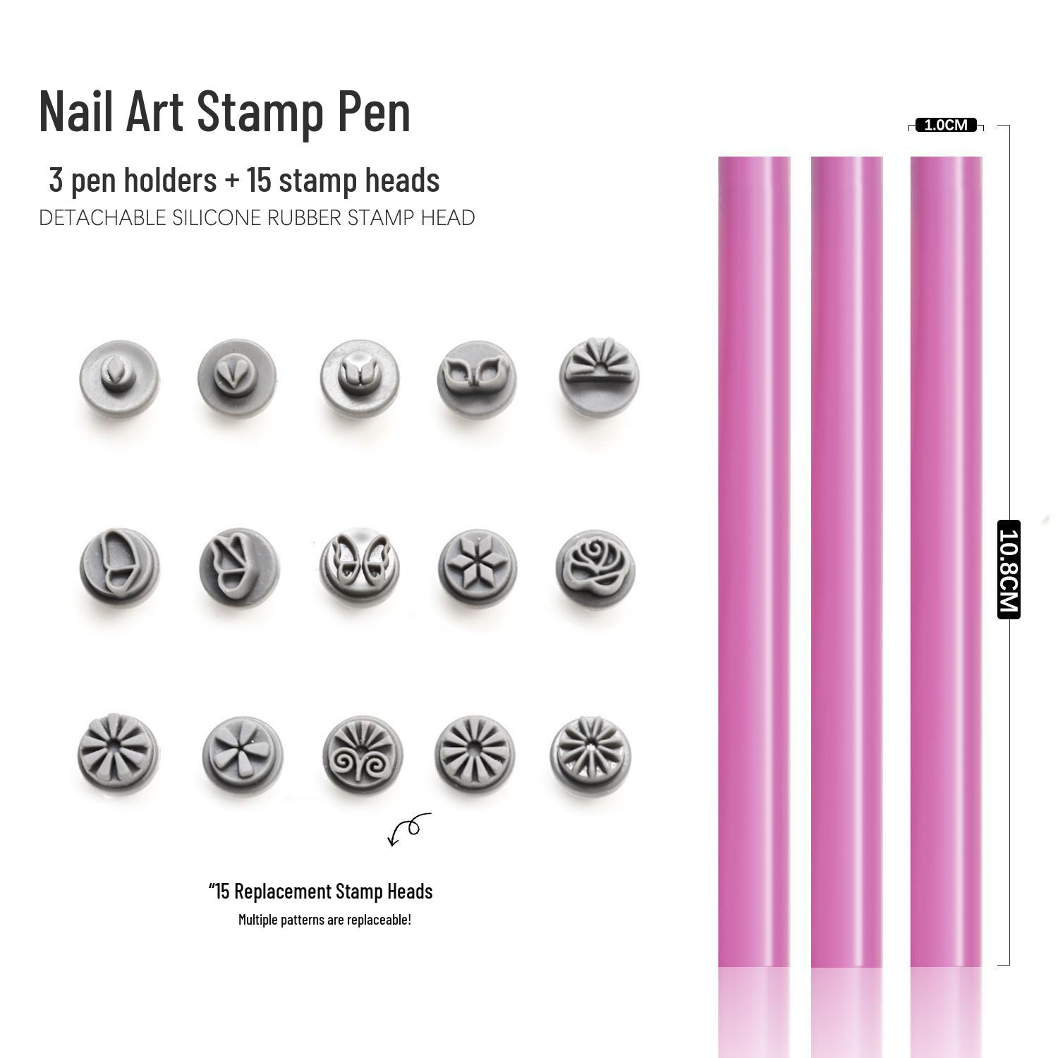

15-Piece Nail Art Stamping Pen Set: Silicone Stamper, Dotting, Floral, Graffiti DIY Tools