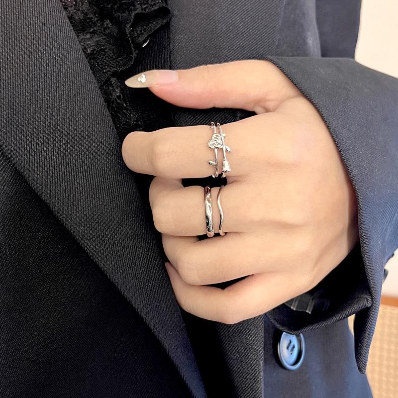 Women's Sweet Rose Double Layer Adjustable Ring - Trendy, Versatile, Stacking Fashion Accessory