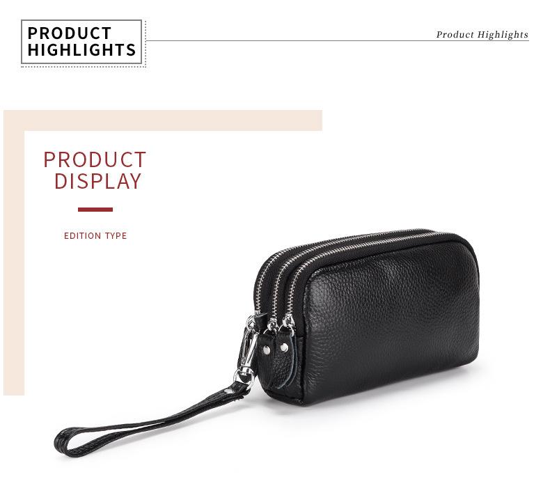 Extra Große Damen-Clutch aus Rindsleder: Dreilagige Reißverschluss-Handgelenktasche & Handy-Geldbörse aus echtem Leder.