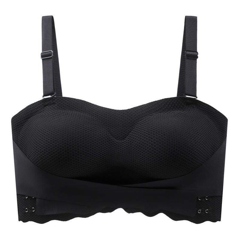 

Большой размер Нескользящий Бесшовный Минимайзер Бюстгальтер без бретелек со съемными бретелями M (80-100 lbs 34/75 BCD) чёрный