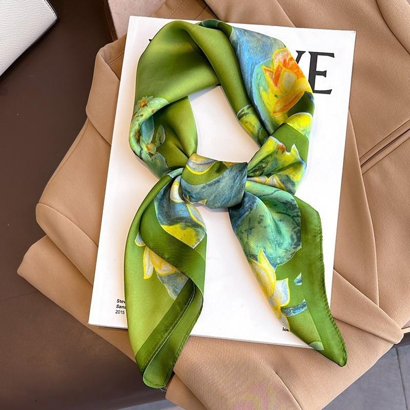 70x70cm Lightweight Silk-Look Square Scarf Women French Chic Hair Band Office Accessory Viscose 96%