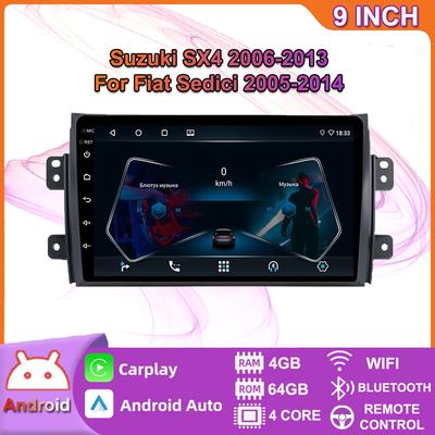 2 DIN Car Android Ραδιόφωνο αυτοκινήτου Αναπαραγωγή βίντεο πολυμέσων για Suzuki SX4 2006-2013 Bluetooth Carplay Auto Navigation GPS DSP 4+64GB