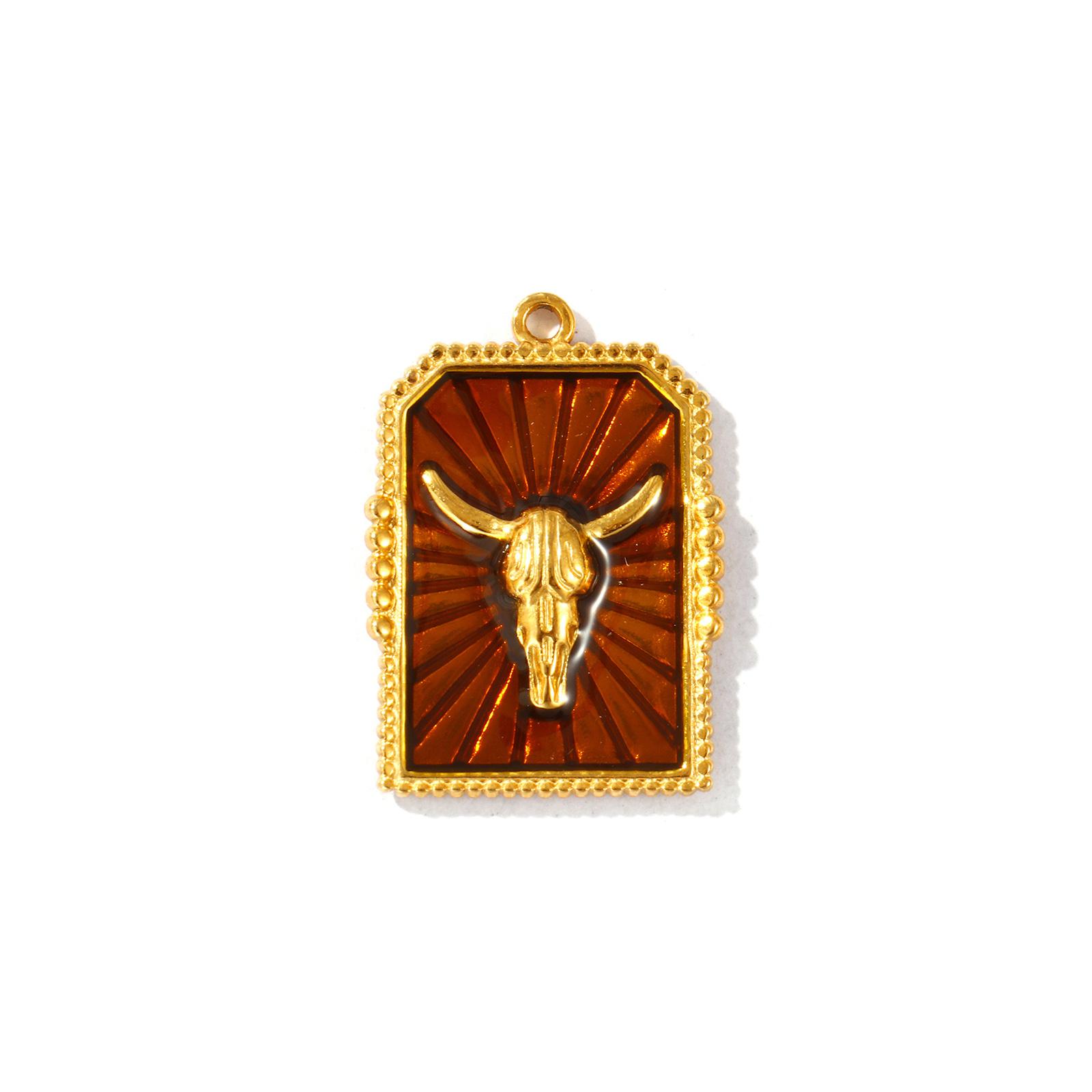 

2PCs 304 Stainless Steel West Cowboy Charms 18K Gold Plated Enamel Hexagon Taren Pendants For DIY Necklace Making 28mmx19.5mm коричневый