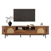 Oval TV Cabinet with Rattan, Sliding Doors, Doors and Drawers, Wood Look, Metal Legs, Multifunctional Living Room Cabinet with Storage