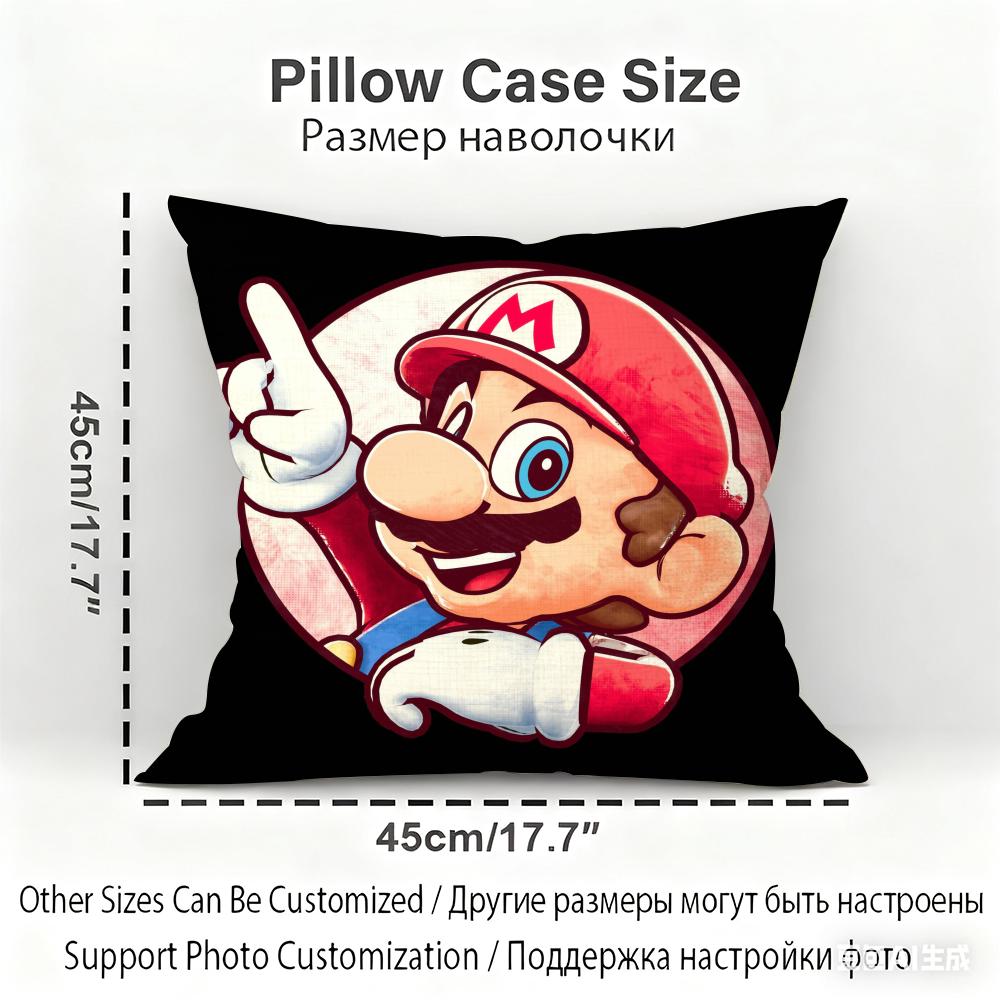 Mario Series Characters Cushion Household Decoration Linen Sofa Cushion Cover: Skin-Friendly & Breathable with Invisible Zipper