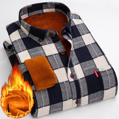 Neues Herren-Fleece-Hemd mit verdickten langen Ärmeln, modisch, lässig, kariert, mit Kragen, Langarmhemd für Herren