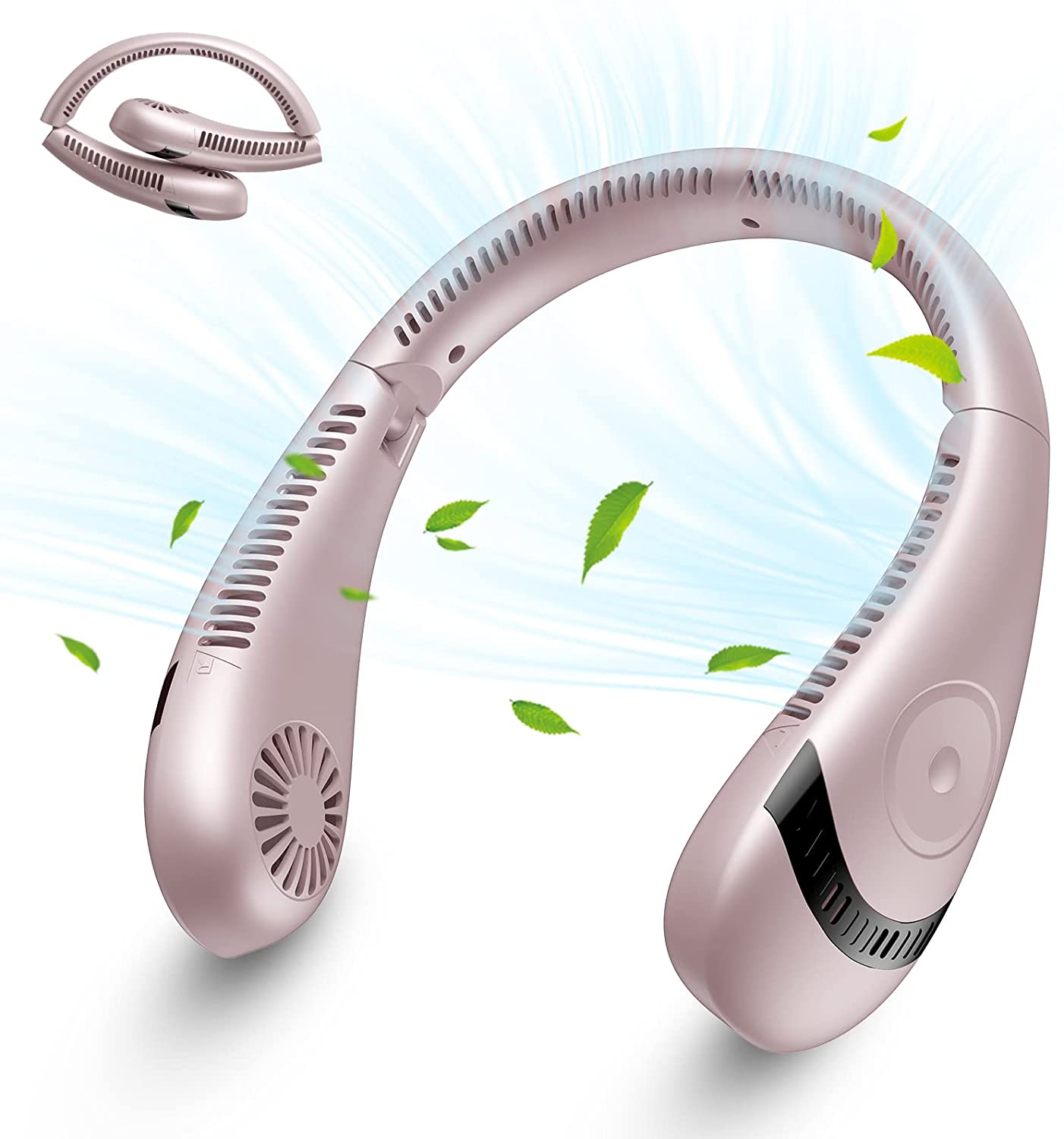 

Вентилятор на шею Портативный безлопастной шейный охладитель воздуха с зарядкой от USB Портативный вентилятор Цифровой дисплей Складной летний охлаждающий вентилятор розовый