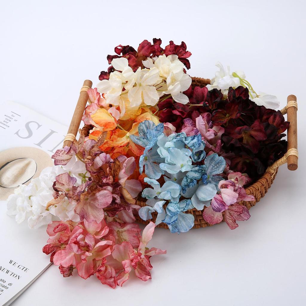 Vintage Burnt Edge Hydrangea Silk Flower Headdress & Corsage for Weddings and Home Decor
