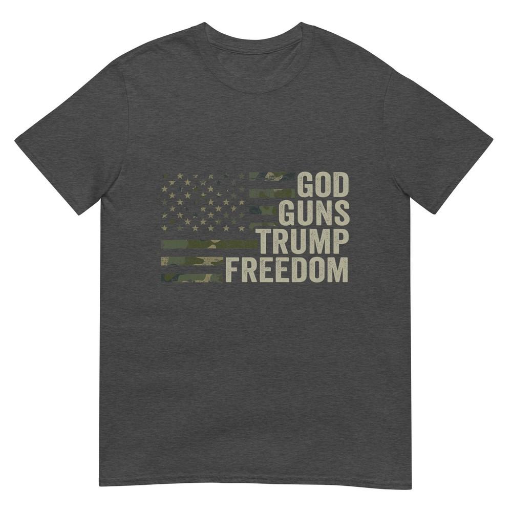 God Guns Trump Freedom Funny Camouflage Pro Gun Usa Flag TShirt