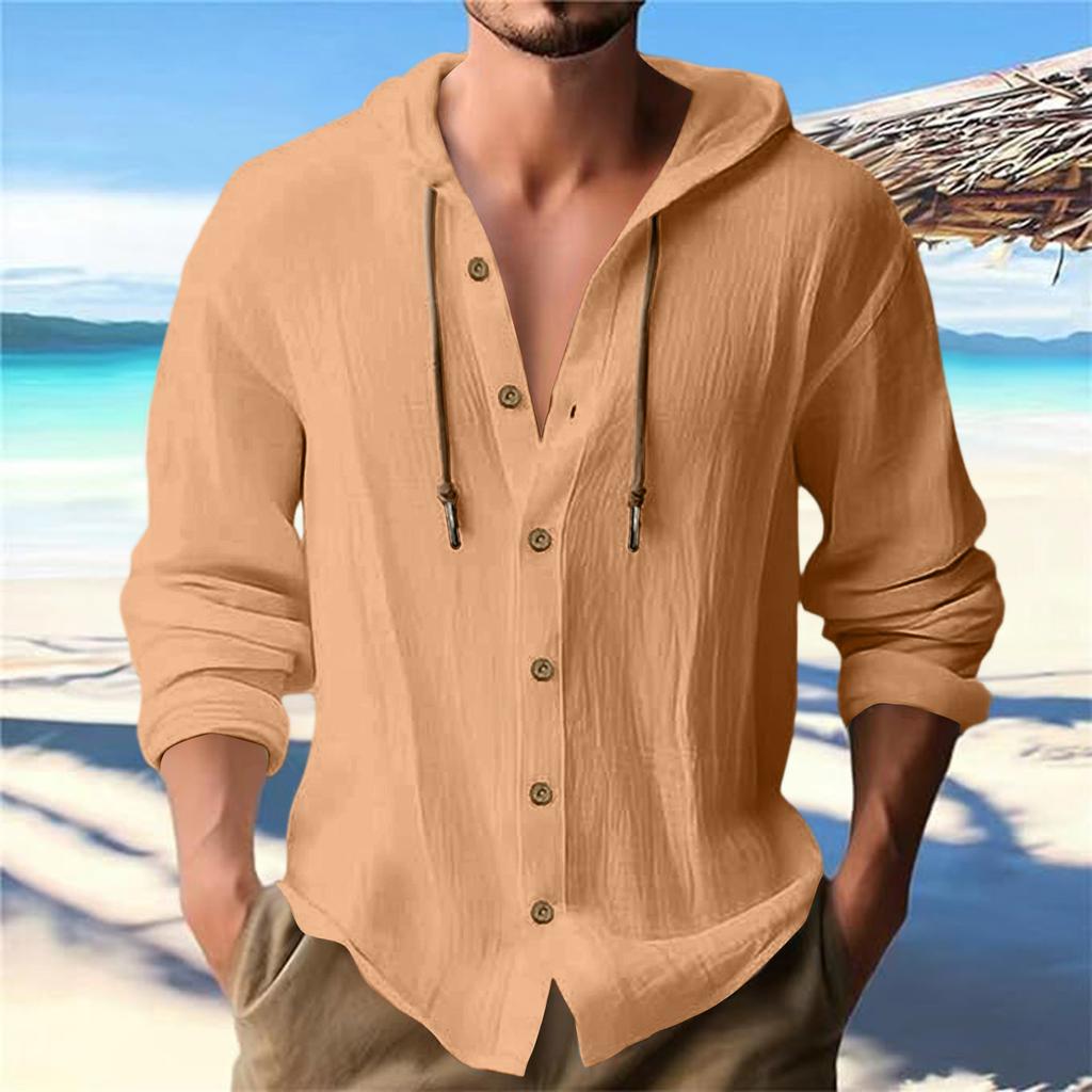 Men's Summer New Loose Print Long Sleeve Shirt Cardigan Beach Shirt
