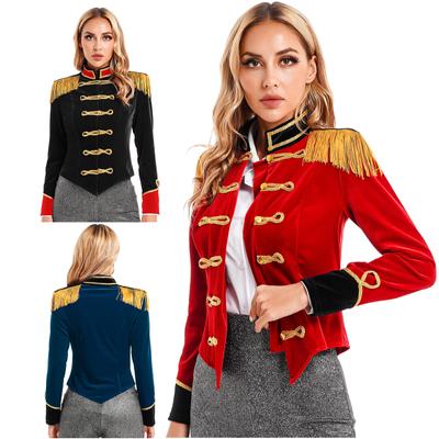 Costum pentru femeie Circ Ringmaster Costum Halloween Cosplay Guler Stand cu franjuri Bordă de umăr Jachetă din catifea