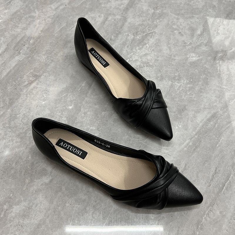 version pointed single shoes women's summer new spring and summer temperament flat bottom nude shoes light mouth soft sole