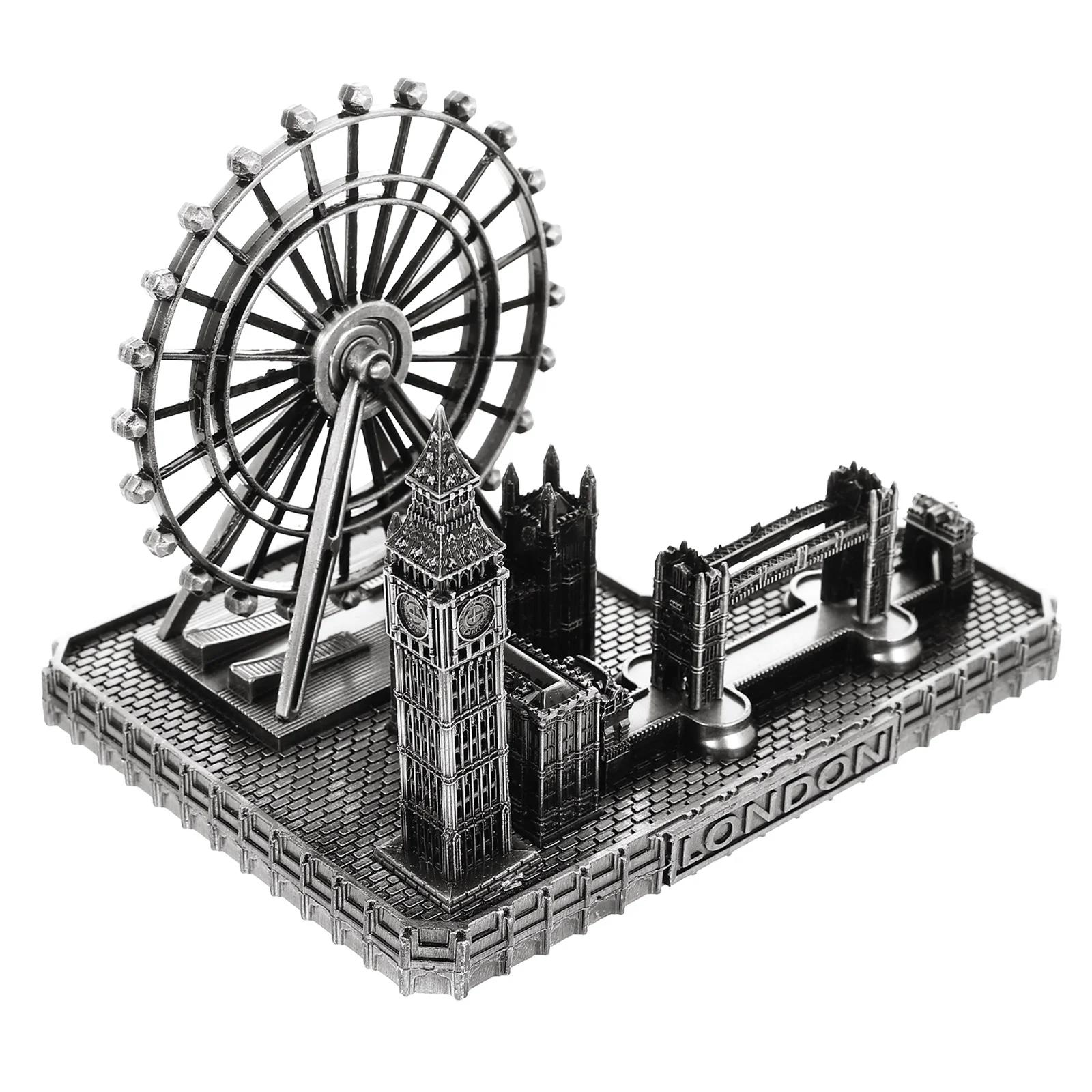 

London Model Tower Bridge City Famous Big Ben Buildings Architecture Clock Figurine Statue British Sculpture Souvenir Scene срібний