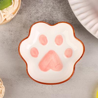 1Pc Cute Cat's Paw Taste Dish Ceramic Cartoon Dessert Plate Soy Fruit Sauce Dish Seasoning Bowl Household Dip Dishes Bowl