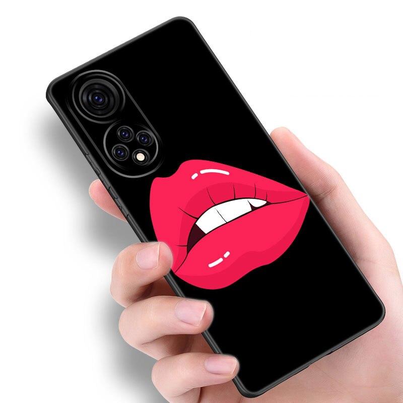 Husă pentru telefon Beauty Red Lips pentru Huawei Honor 60 50 Mate 40 30 20 10 Lite Nova 9 8 Pro 7 SE Y60 30S 8i 7i 5T Premium Black Cover