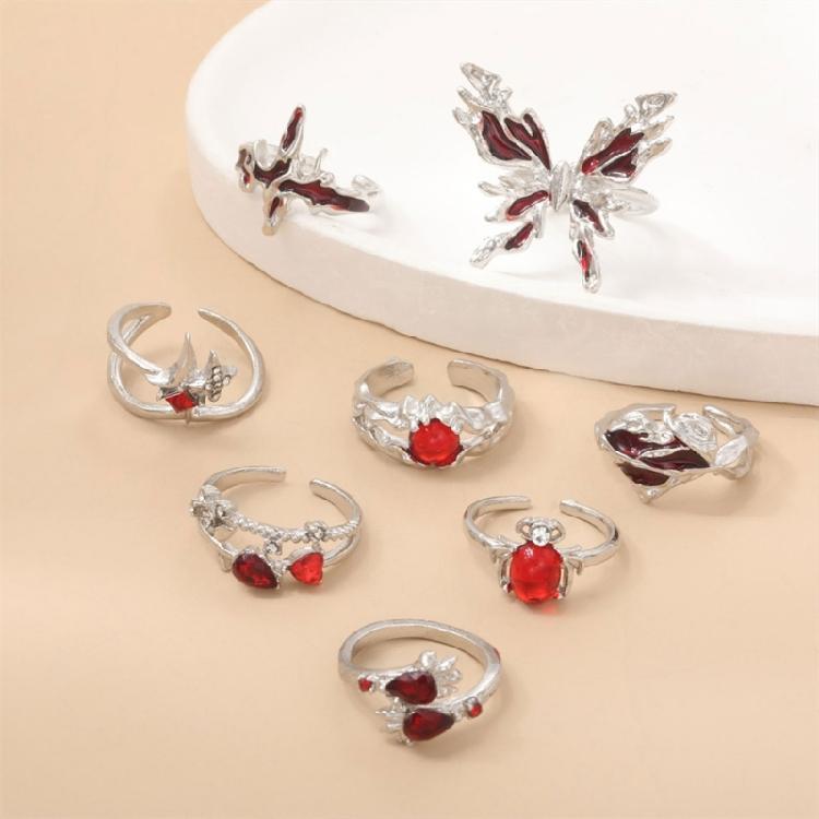Vibranting Color Sturdy Alloy Butterfly Heart Crosses Rings Jewelry Accessory for Daily Wear and Parties 8pcs Set