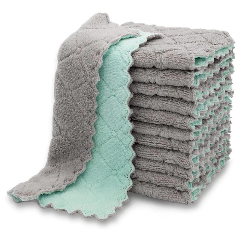 10/pcs Microfiber Kitchen Cloth Dish Towels Super Absorbent Coral Velvet Dishtowels Nonstick Oil Washable Fast Drying