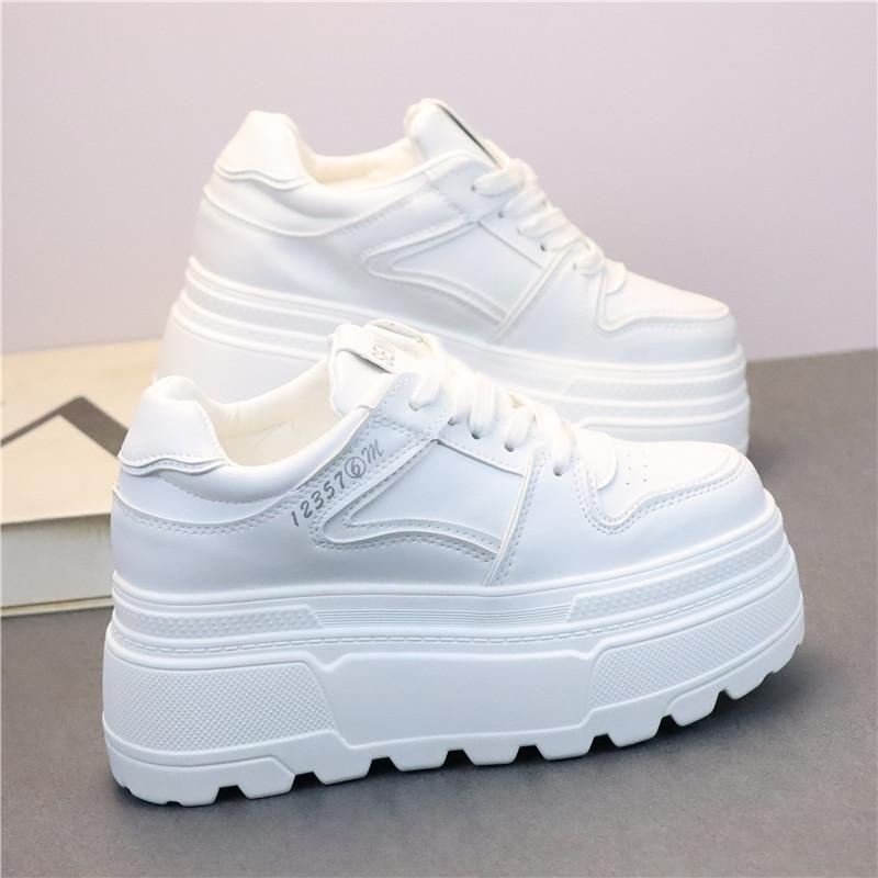 Fashion 8CM High Quality Microfiber Leather White Platform Sneakers for Women Wedge Heel Sneakers Shoes Comfy Casual Shoes Female